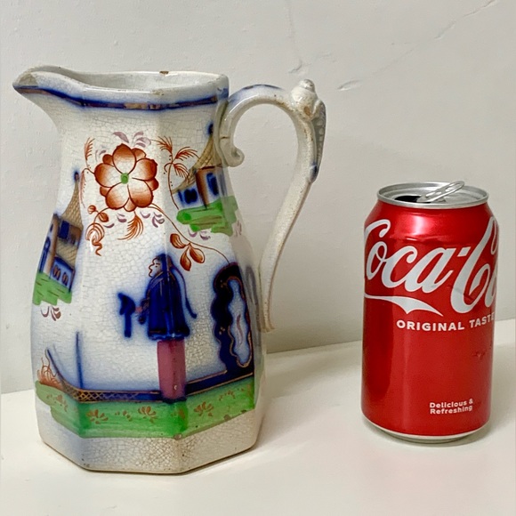 19th Century Antique Gaudy Welsh PAGODA Octagonal Lustreware Pitcher Jug 550 - Picture 2 of 16